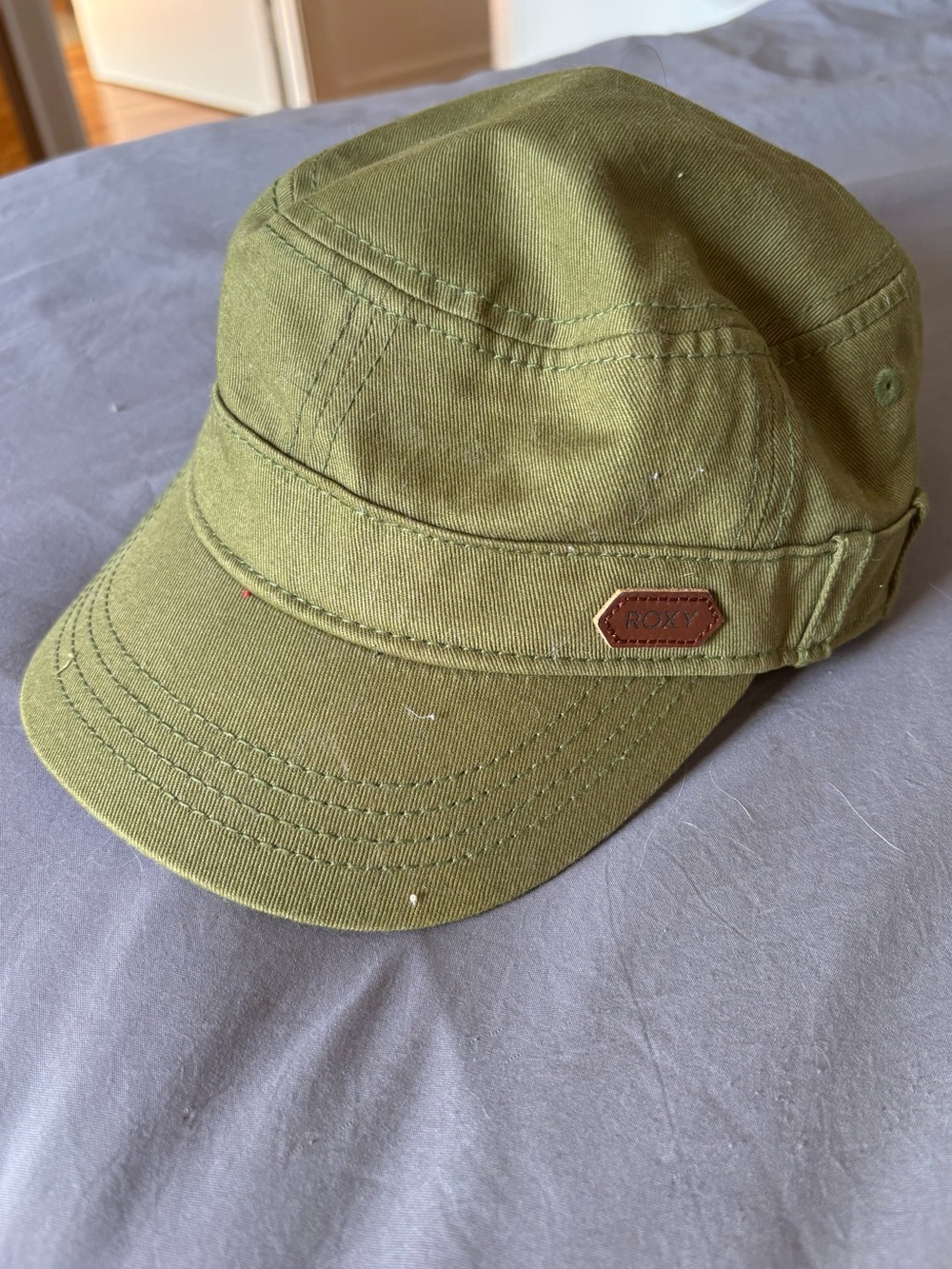 Roxy Olive Green Cadet Cap with Leather Logo